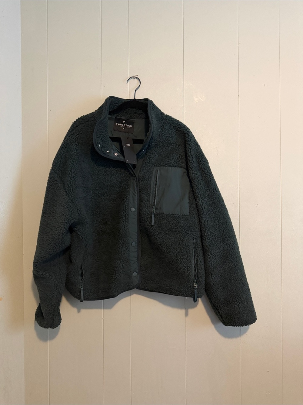 Fabletics Forest Green Sherpa Jacket with Zip Chest Pocket